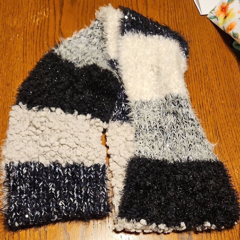 CJ Banks Textured White, Gray and Black Infinity Scarf